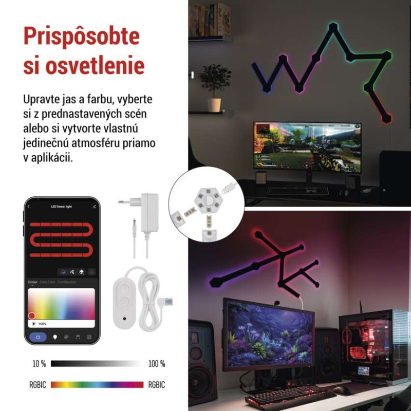 GoSmart LED svietidlo Lines čierne, 9 častí, 34 W, RGBIC stmievateľné, WiFi