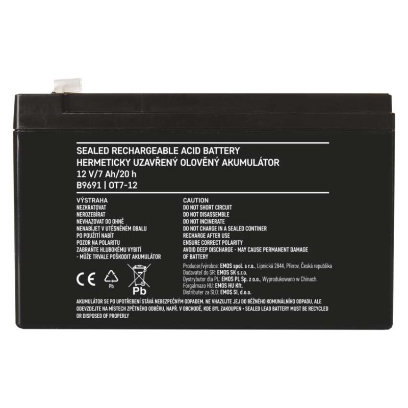 Bezúdržbový olovený akumulátor 12 V/7 Ah, faston 4,7 mm