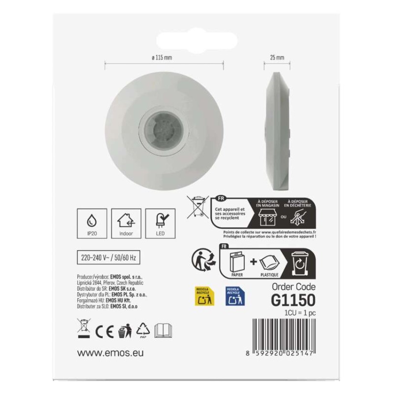 PIR senzor (pohybové čidlo) IP20 2000W, biely