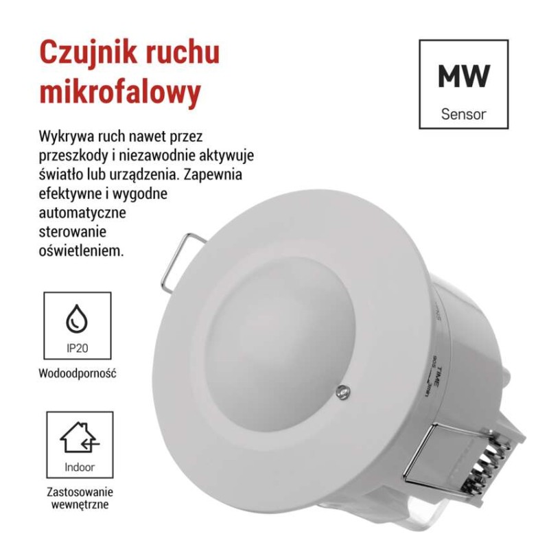 Czujnik mikrofalowy (czujnik ruchu) IP20 1200 W, biały
