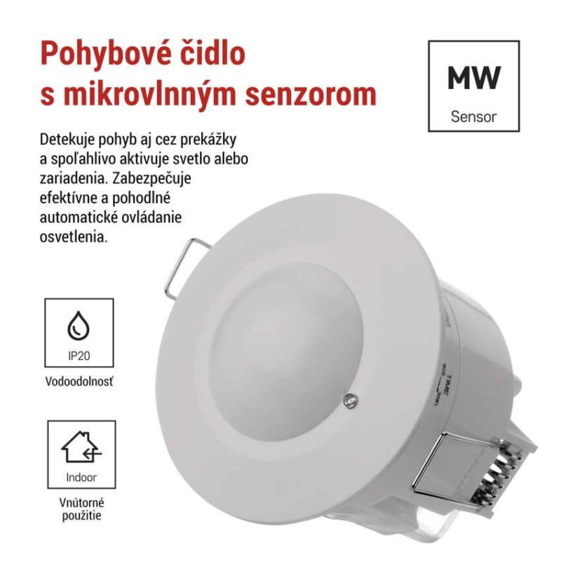 Mikrovlnný senzor (pohybové čidlo) IP20 1200W, biely