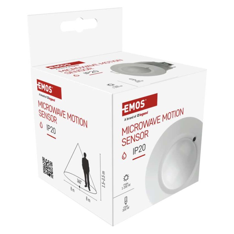 Mikroviļņu sensors (kustības sensors) IP20 1200W, balts