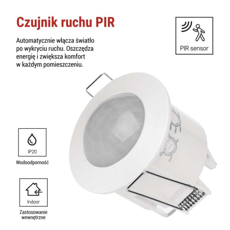 Czujnik ruchu PIR IP20 1200W biały