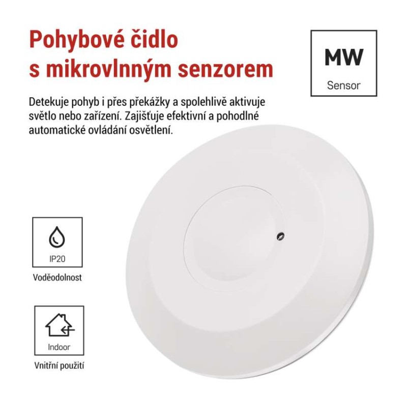 MW senzor (pohybové čidlo) IP20 2000W, bílý