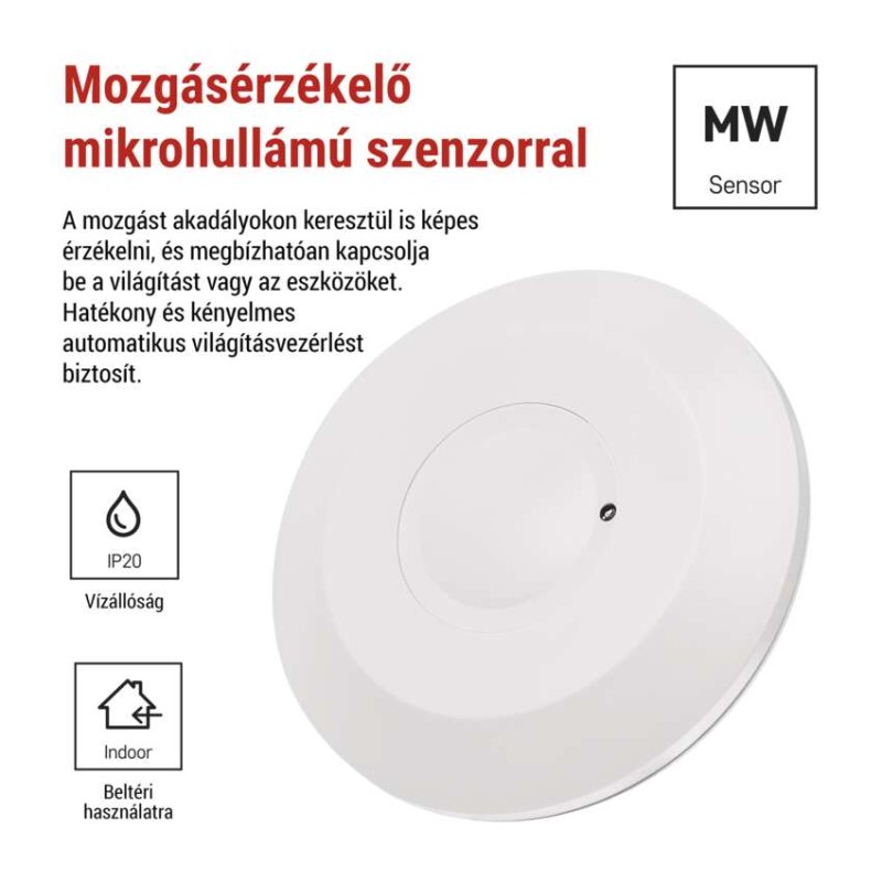 Mikrohullámú érzékelő (mozgásérzékelő) IP20 2000W, fehér