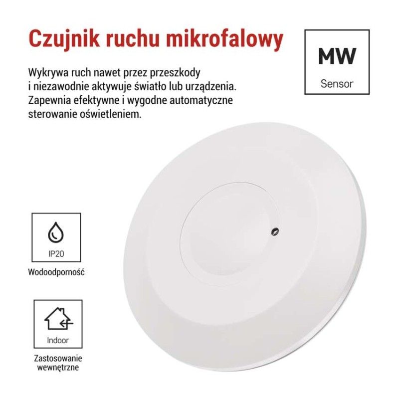 Czujnik mikrofalowy (czujnik ruchu) IP20 2000W, biały