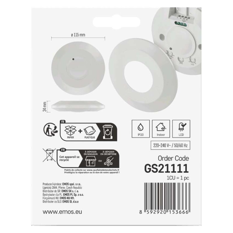 MW senzor (pohybové čidlo) IP20 2000W, biely