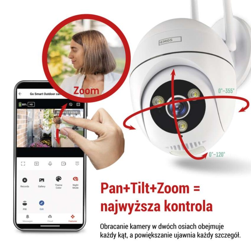GoSmart Kamera zewnętrzna obrotowa IP-800 WASP z WiFi, biała