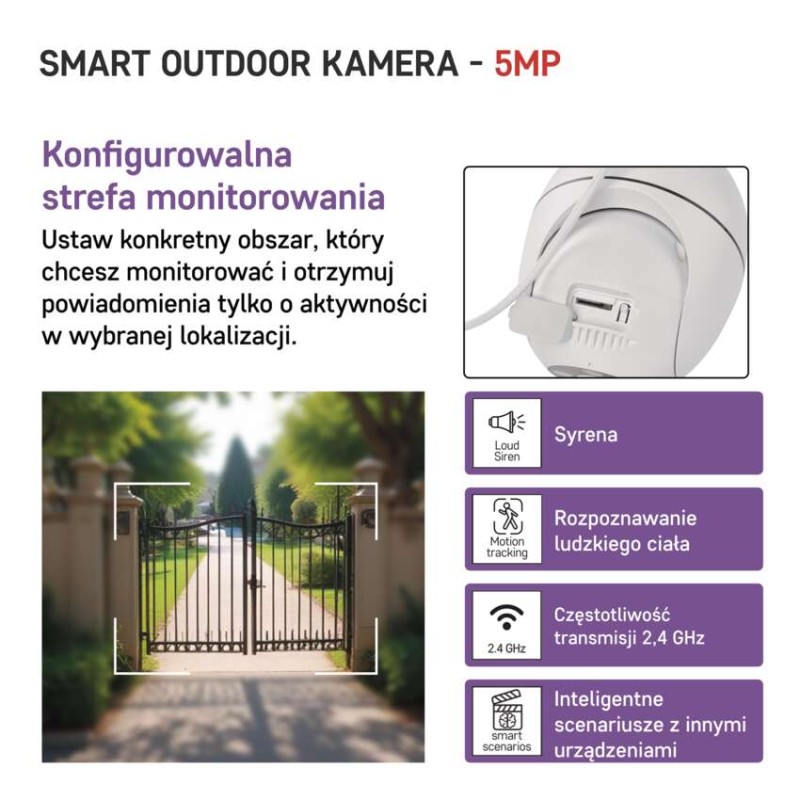 GoSmart Kamera zewnętrzna obrotowa IP-800 WASP z WiFi, biała