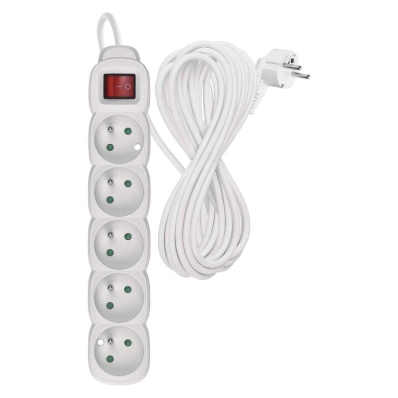 Prodlužovací kabel 10 m / 5 zásuvek / s vypínačem / bílý / PVC / 1 mm2