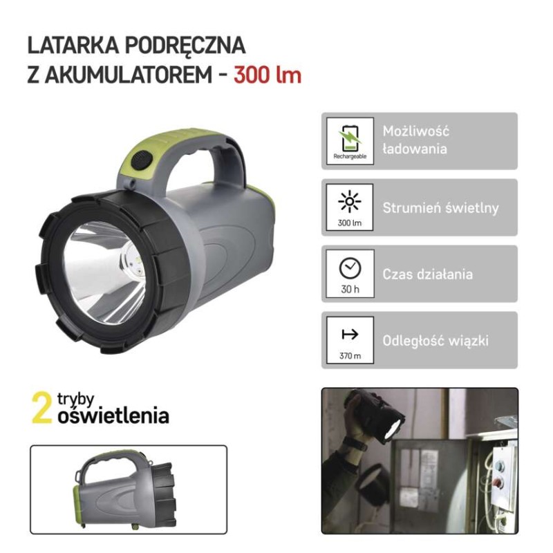 Latarka ładowalna LED, 300 lm 2400 mAh