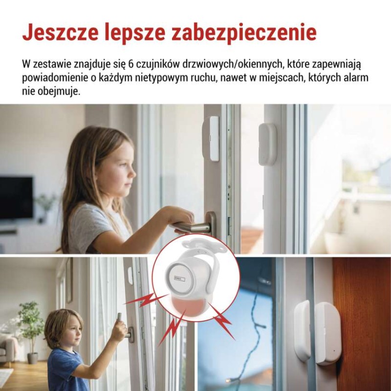 Alarm GoSmart IP‑126L GUARDIAN z czujnikiem ruchu, 6× czujników drzwi/okien, WiFi