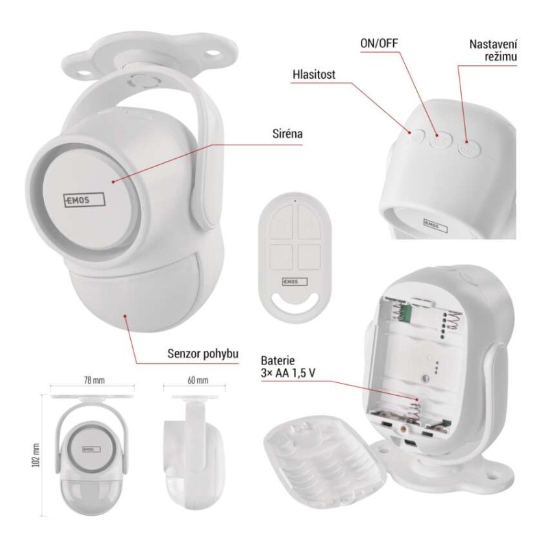 GoSmart alarm IP‑126L GUARDIAN s pohybovým čidlem, 6× dveřní/okenní senzor, WiFi