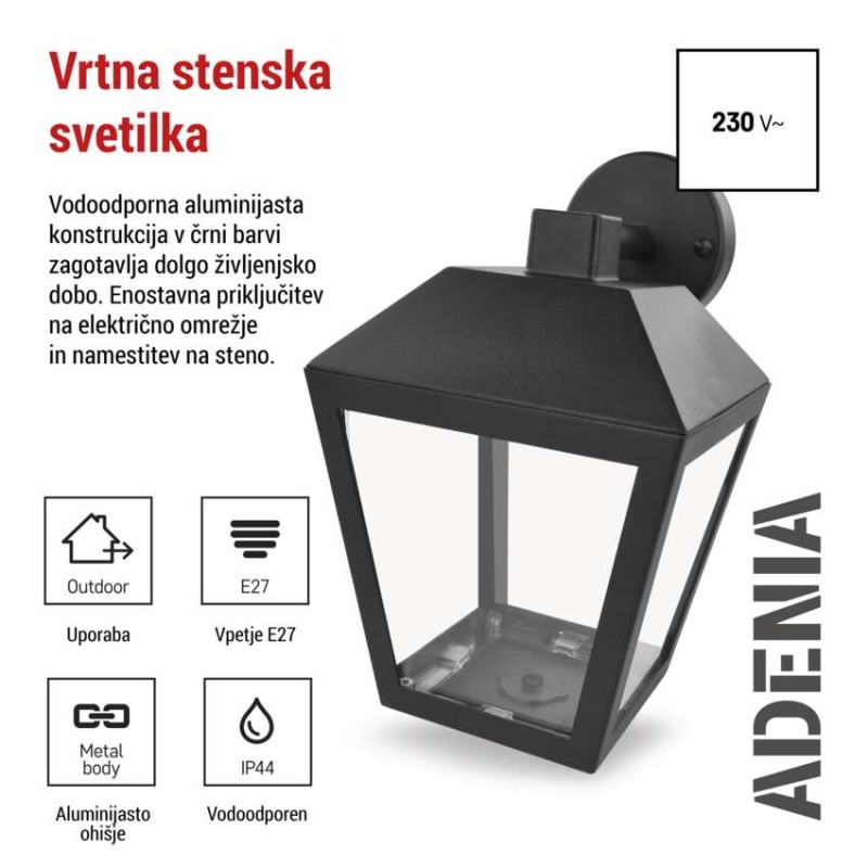 Vrtna stenska svetilka ADENIA, 18 x 15 x 24,5 cm, 1 x E27, 15 W