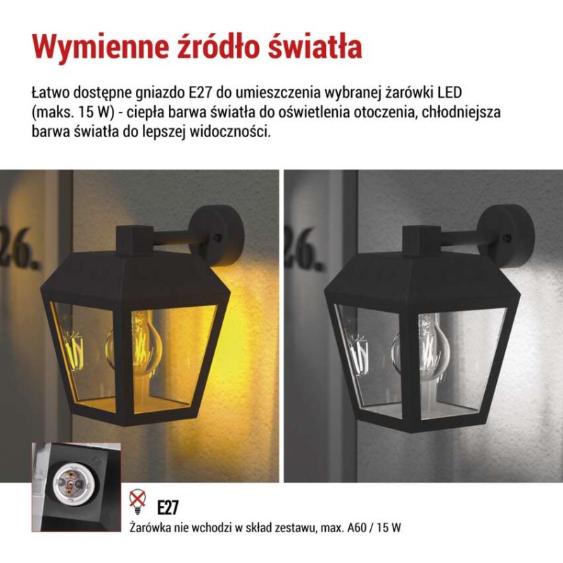 Lampa naścienna Garden ADENIA 24,5cm, na żarówkę E27 max 15W, IP44