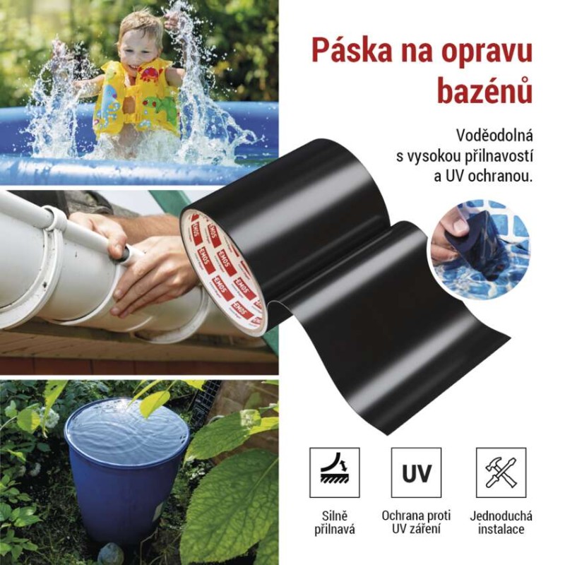 Opravná lepící páska na bazény, 1 m × 100 mm, černá