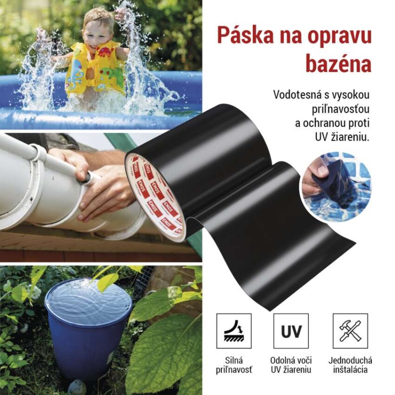 Opravná lepiaca páska na bazény, 1 m × 100 mm, čierna