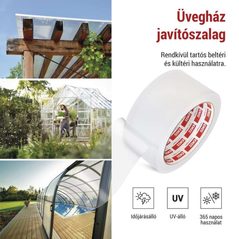 Javító ragasztószalag polikarbonáthoz és üveghez, 25 m × 50 mm, átlátszó