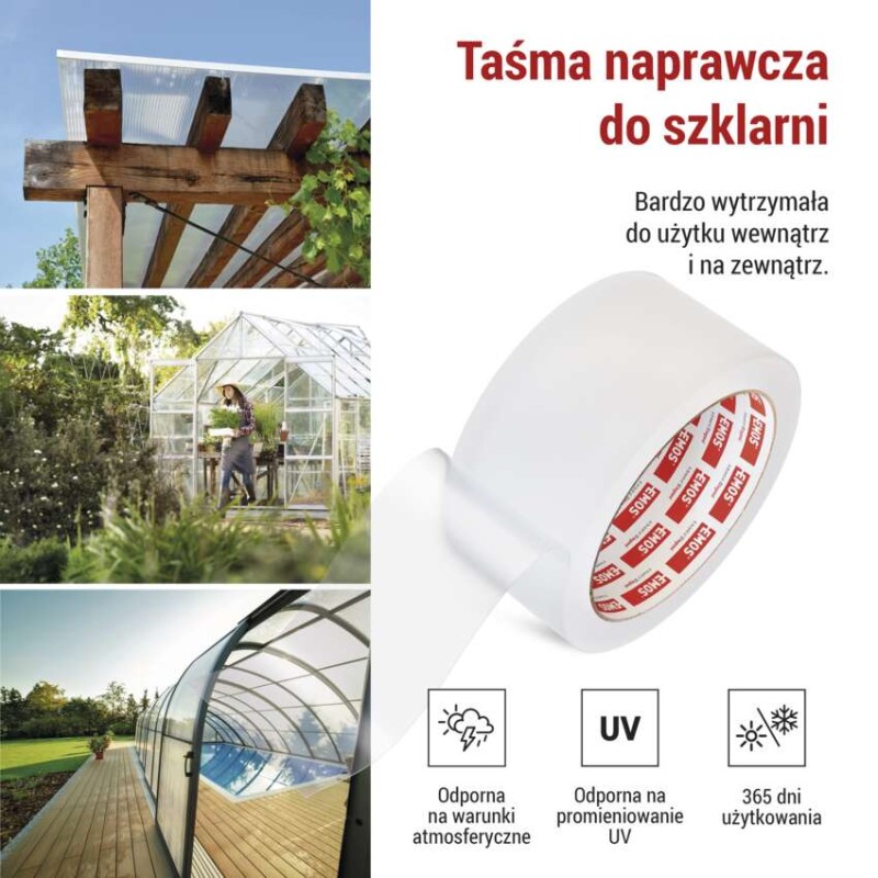 Naprawcza taśma klejąca do poliwęglanu i szkła, 25 m × 50 mm, przezroczysta