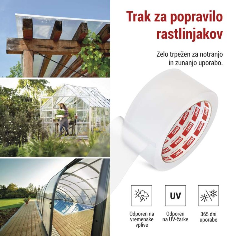 Lepilni trak za popravilo polikarbonata in stekla, 25 m × 50 mm, prozoren