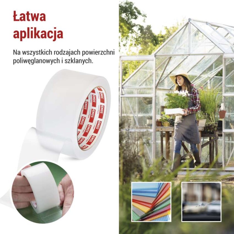 Naprawcza taśma klejąca do poliwęglanu i szkła, 25 m × 50 mm, przezroczysta
