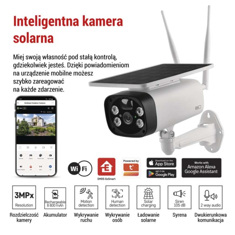 GoSmart Kamera zewnętrzna IP-600 EYE z WiFi, akumulatorem i panelem solarnym