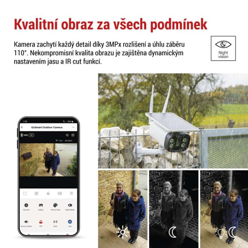 GoSmart Venkovní bateriová kamera IP-600 EYE s WiFi a solárním panelem