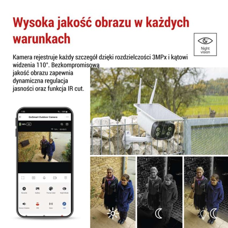 GoSmart Kamera zewnętrzna IP-600 EYE z WiFi, akumulatorem i panelem solarnym