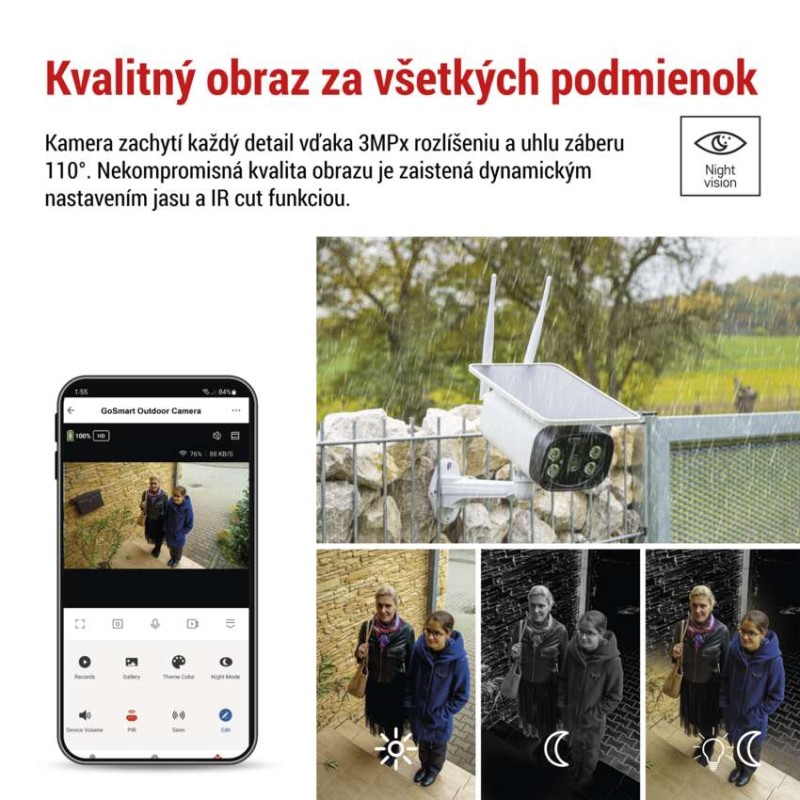 GoSmart Vonkajšia batériová kamera IP-600 EYE s WiFi a solárnym panelom