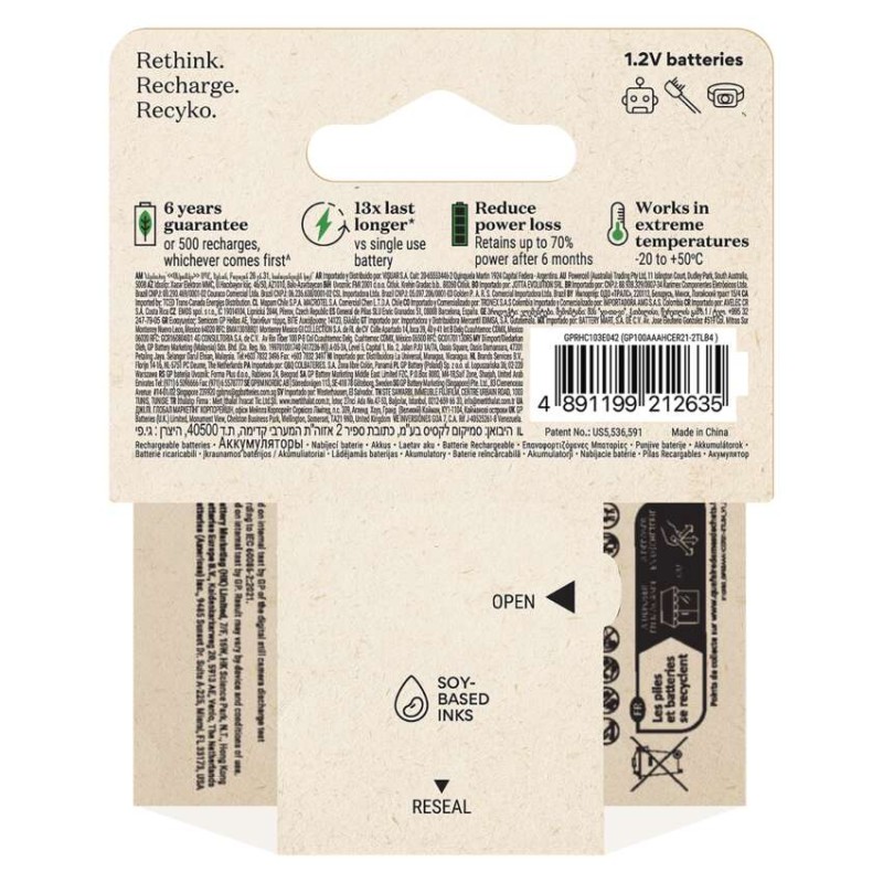 GP ReCyko NiMH Akkumulátor HR03 (AAA) 850mAh 4db