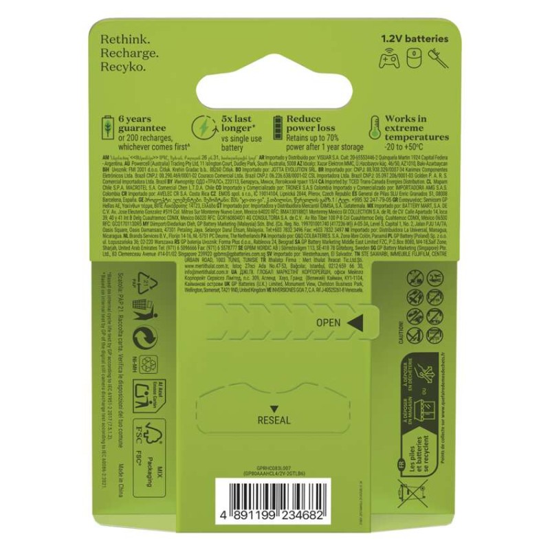 GP akumulatorek Recharge 800 AAA (HR03) 6 szt.