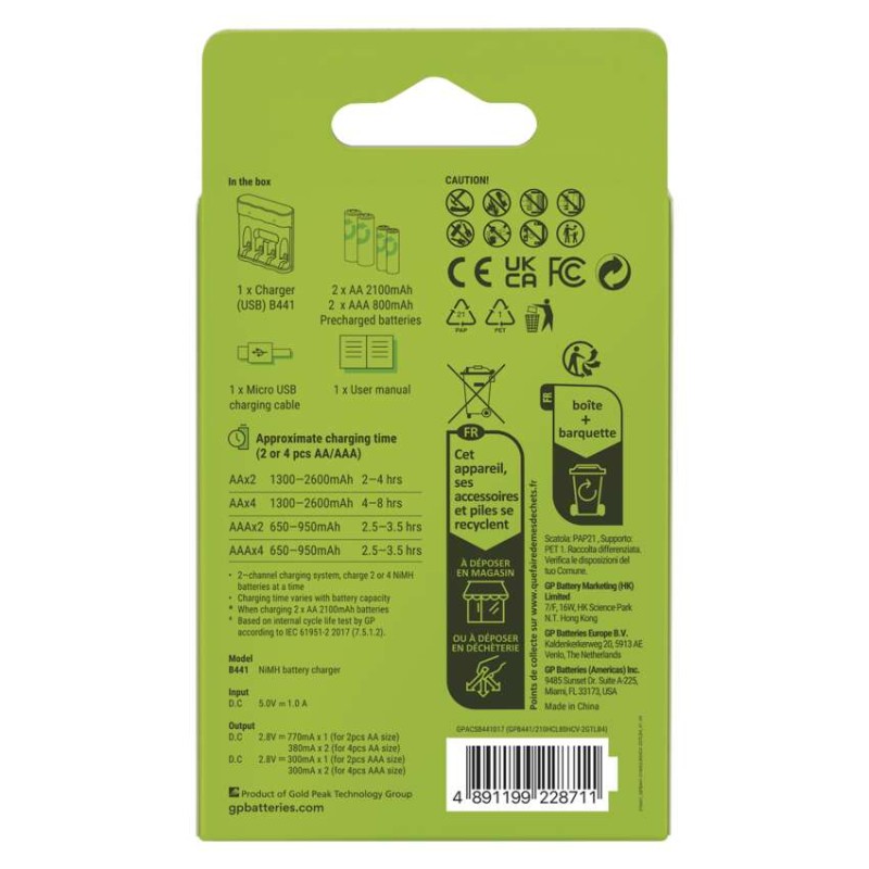 GP Akkumulátor töltő Recharge B441+2xAA Recharge 2100mAh+2xAAA Recharge 800mAh