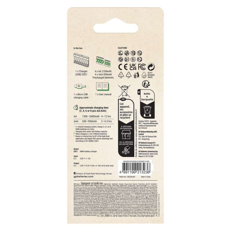 GP Akkumulátor töltő Eco E821 + 4× AA 2100 + 4× AAA 850