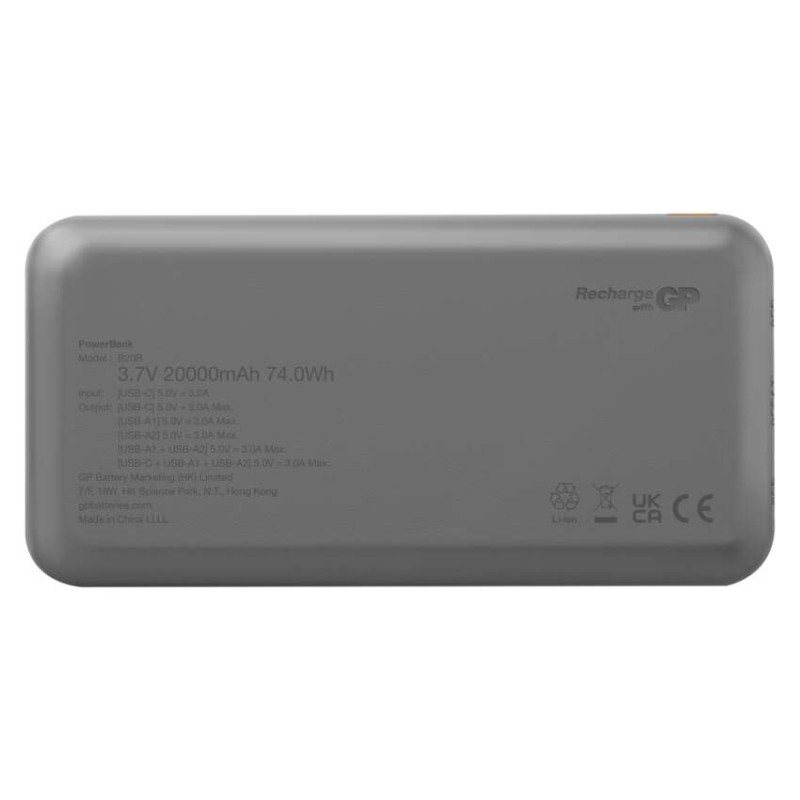Powerbanka GP B+ Series, 20 000 mAh, 15 W, černá