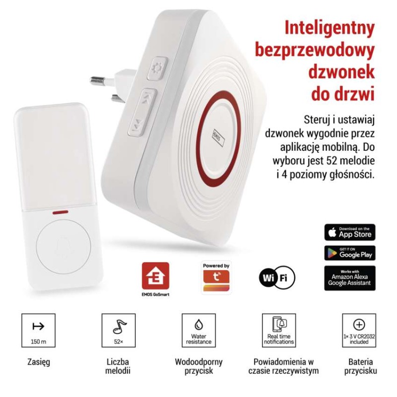 GoSmart Dzwonek bezprzewodowy z WiFi, biały