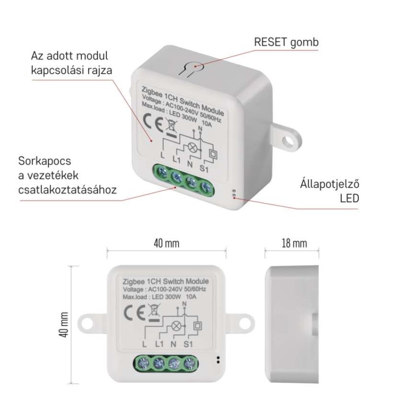 GoSmart kapcsolómodul IP-2101SZ, ZigBee, 1 csatornás