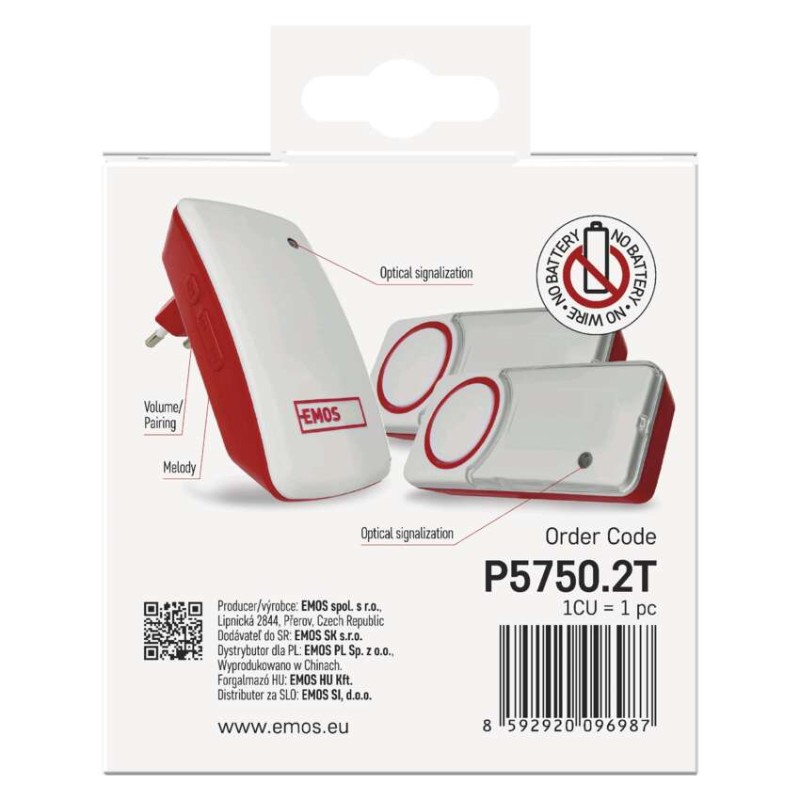 Akuta kodune juhtmevaba uksekell P5750.2T, pistik, 2 nupuga