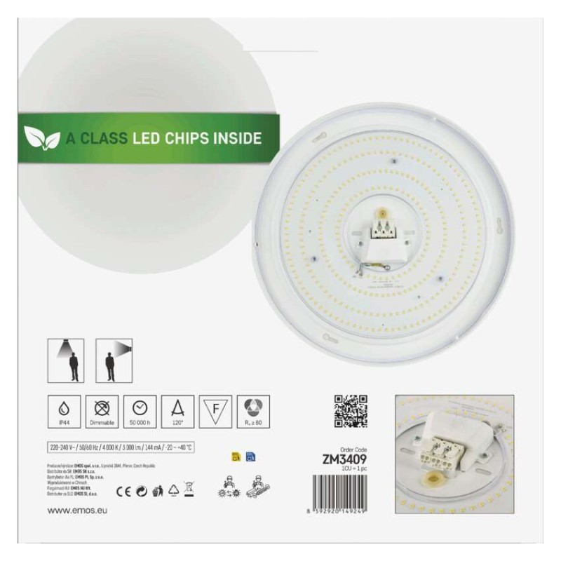 LED přisazené svítidlo TIVI, A CLASS, kruhové bílé 19W, IP44, neutrální bílá