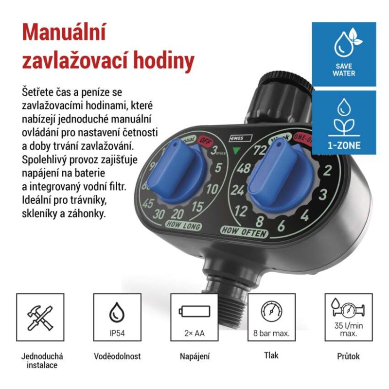 Mechanické zavlažovací hodiny, 1 výstup
