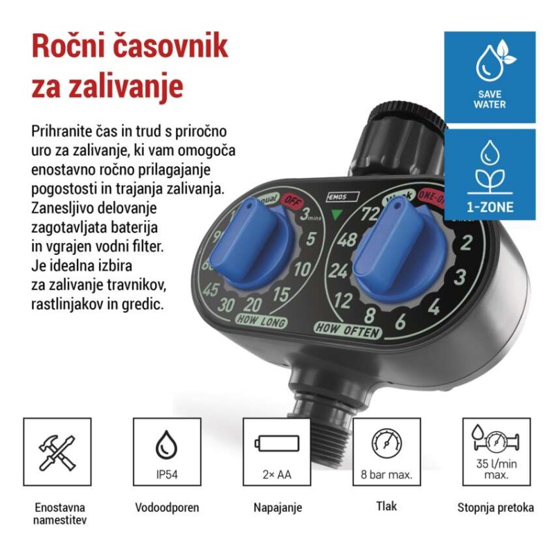 Mehanski časovnik za zalivanje, 1 izhod