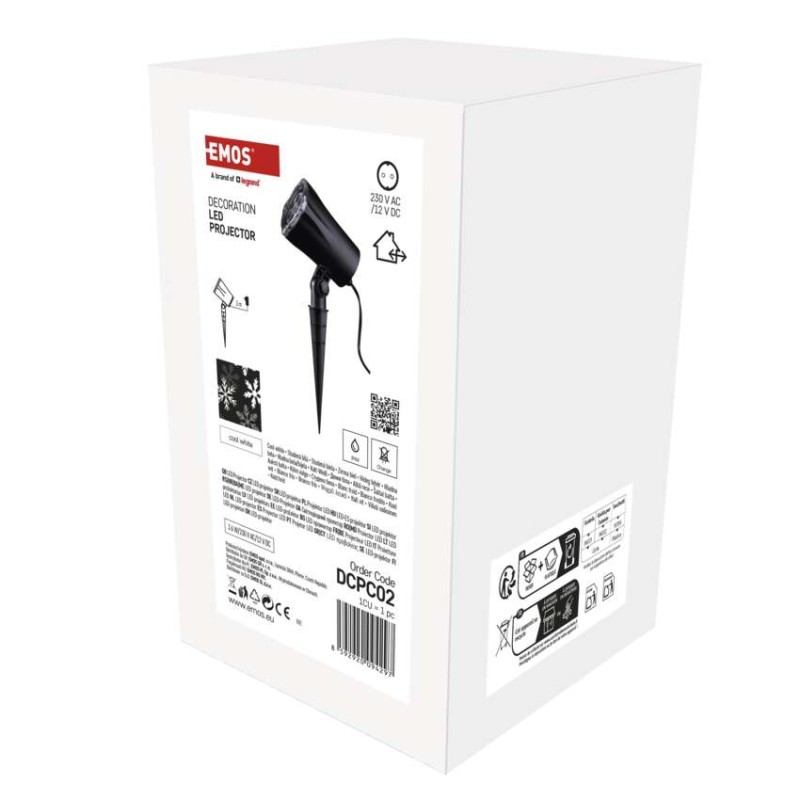 LED vianočný dekoratívny projektor – vločky, vonkajší aj vnútorný, biela