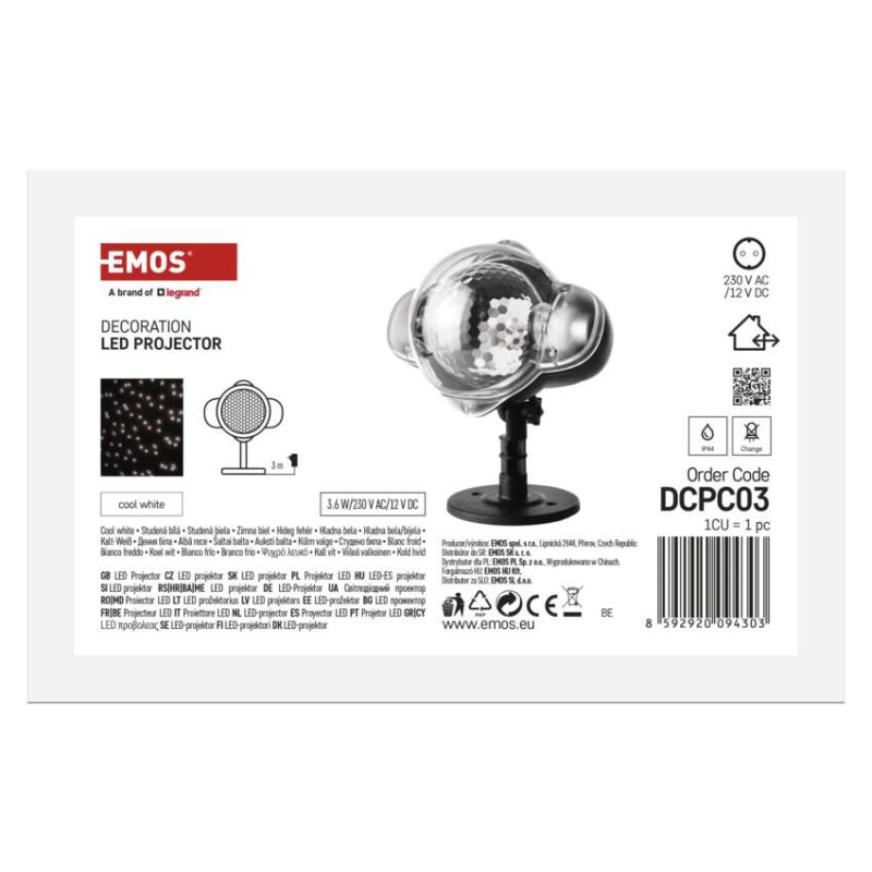 LED dekoratívny projektor – padajúce vločky, vonkajší aj vnútorný, biela