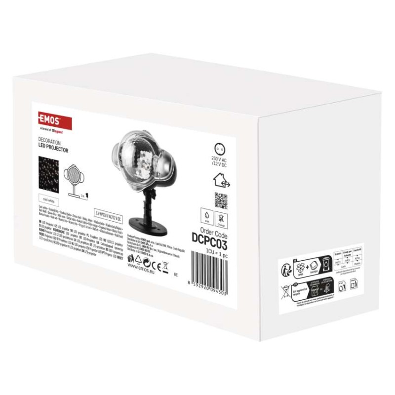 LED dekoratívny projektor – padajúce vločky, vonkajší aj vnútorný, biela