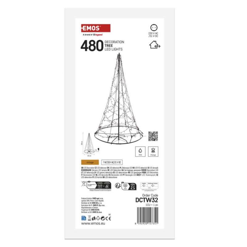 Dekoracje - drzewko 480 LED, 180 cm, ciepła biel, IP44