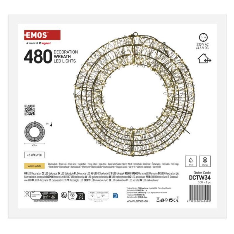 LED vianočný veniec – 480 LED, vonkajší aj vnútorný, teplá biela