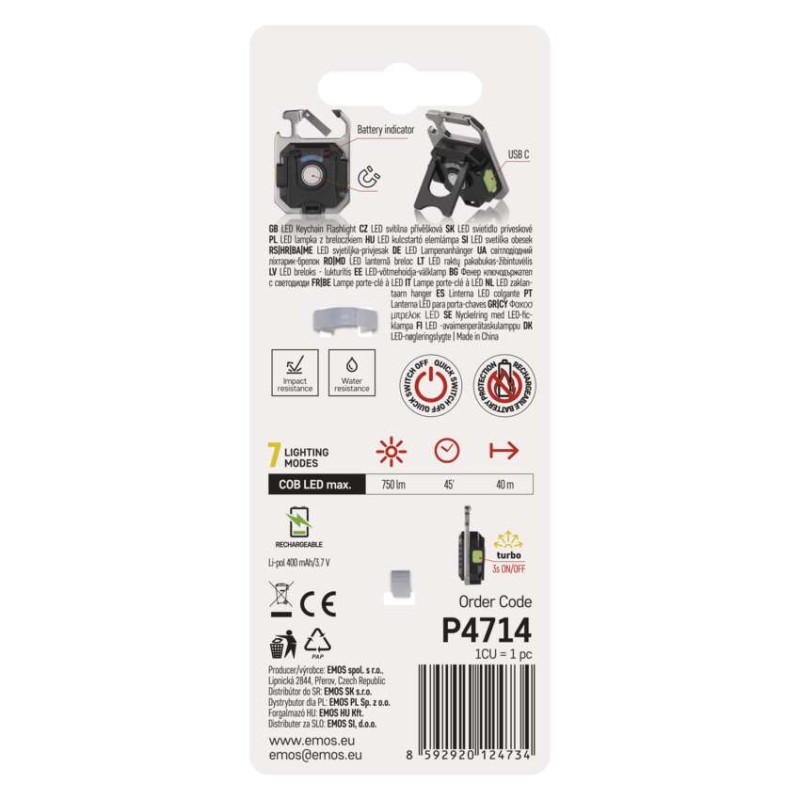 Nabíjecí mini LED svítilna – přívěšek, 750 lm, 10 ks, display box