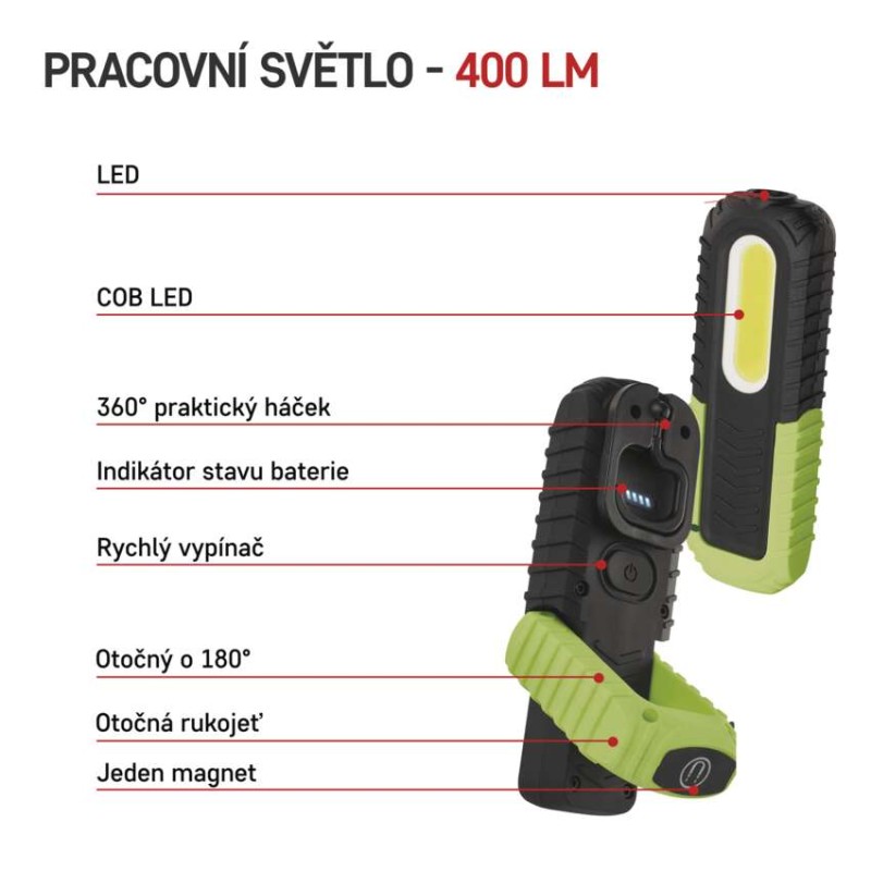COB LED + LED nabíjecí prac. svítilna P4531, 400 lm, 2000 mAh