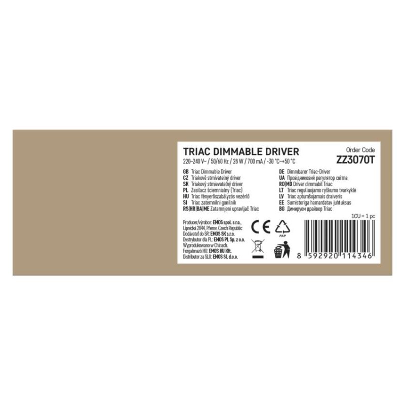 Triac dimmelhető meghajtó LED lámpatesthez 700mA 28W