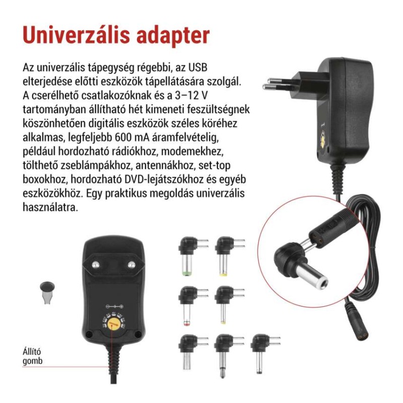 EMOS Univerzális töltőadapter 600mA
