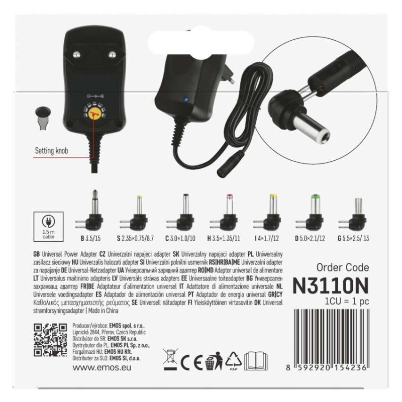 Zasilacz impulsowy 600mA z wymiennymi końcówkami